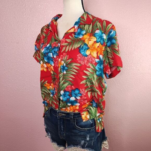 Vintage Tops - Vintage Short Sleeve Tropical Button Up Shirt Large
